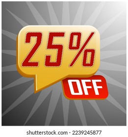 Sale special offer floating yellow balloon 25% off, vector vector illustration, promotion and offer price