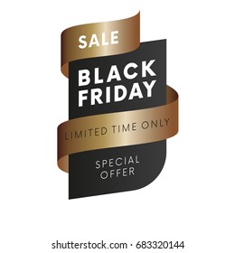 Sale special offer limited time only Black Friday tag with brown gradient ribbon on white background isolated. Vector illustration.