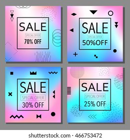 Sale and special offer modern banners set in the Memphis style with bright colors Vector illustration. 80s - 90s