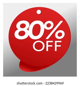 Sale special offer red tag 80% off isolated vector illustration, promotion and offer price