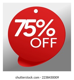 Sale special offer red tag 75% off isolated vector illustration, promotion and offer price