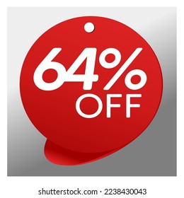 Sale special offer red tag 64% off isolated vector illustration, promotion and offer price