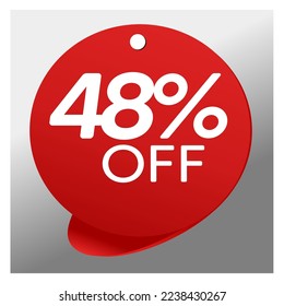 Sale special offer red tag 48% off isolated vector illustration, promotion and offer price