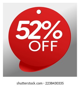 Sale special offer red tag 52% off isolated vector illustration, promotion and offer price
