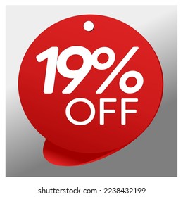 Sale special offer red tag 19% off isolated vector illustration, promotion and offer price