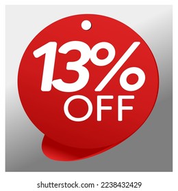 Sale special offer red tag 13% off isolated vector illustration, promotion and offer price