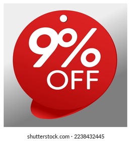 Sale special offer red tag 9% off isolated vector illustration, promotion and offer price