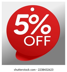 Sale special offer red tag 5% off isolated vector illustration, promotion and offer price