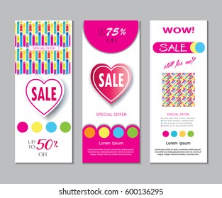 Sale special offer voucher set for beauty fashion online shop Happy Women's day, Valentine's Day, Mothers Day brochure, gift card poster banner geometric dynamic hearts pattern Vector Trend Heart logo