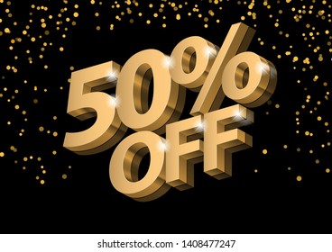 Sale of special offers. Discount with the price is 50. gold 3d. An ad with a red tag for an advertising campaign at retail on the day of purchase. vector illustration