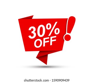 Sale of special offers. Discount with price 30. Bubble speech ad with a red label for an advertising campaign - stock vector