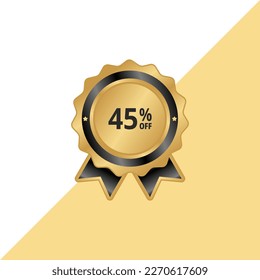 Sale of special offers. Discount with the price is 45%. An ad with a gold tag for an advertising campaign at retail on the day of purchase. 45 percent off. forty five percent off. vector illustration