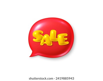 Sale speech bubble 3d icon. Red special offer chat icon. Talk message box with sale discounts. Social media dialog price deal 3d banner. Black friday sale offer and discount. Vector illustration