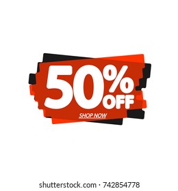 Sale speech bubble banner, discount tag 50 percent off, element design template, app icon, vector illustration