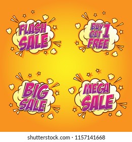 Sale speech bubble in comic style vector template