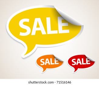 Sale speech bubble as sticker / label with white border - yellow, orange and red