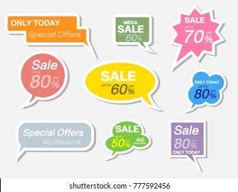 conjunto vectorial de burbuja de voz de venta 