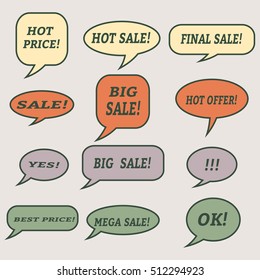 Sale speech bubbles. Set of vector illustration icons.  