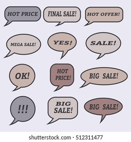 Sale speech bubbles. . Talk balloon. Set of vector illustration icons.  