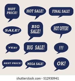 Sale speech bubbles. . Talk balloon. Set of vector illustration icons.  