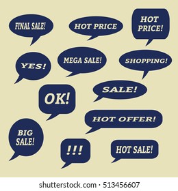 Sale speech bubbles. . Talk balloon. Set of vector illustration icons.  
