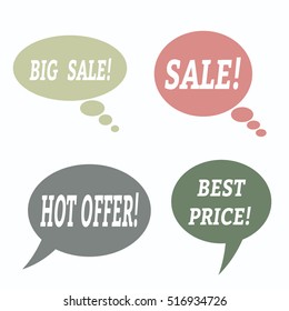 Sale speech bubbles. . Talk balloon. Set of vector illustration icons.  