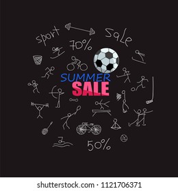 sale of sports equipment. linear illustration