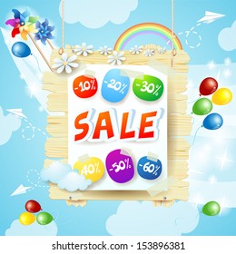 "Sale", spring signboard. Vector background
