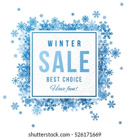 Sale square banner with blue snowflakes