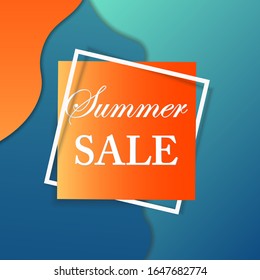 Sale square banner. Paper cut design. Summer sale sticker. Vector illustration.