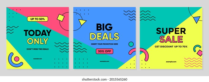 Sale square banner template for social media posts, mobile apps, banners design, web or internet ads. Trendy abstract square template with colorful geometric concept.