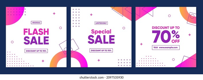 Sale square banner template for social media posts, banners design, web or internet ads. Trendy abstract square template with gradient geometric concept.	