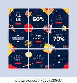 Sale square banner template for social media posts, mobile apps, banners design, web or internet ads. Trendy abstract square template with geometric concept.	