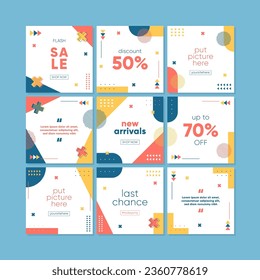 Sale square banner template for social media posts, mobile apps, banners design, web or internet ads. Trendy abstract square template with geometric concept.