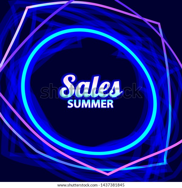 Sale Square Neon Poster Summer Background Stock Vector Royalty Free