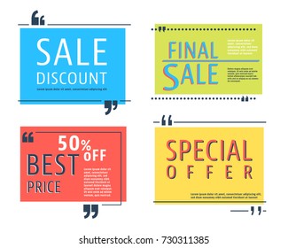 Sale square template set. Special offer banner and speech box isolated on white background. Vector illustration.