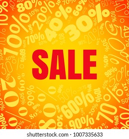 Sale square word cloud made of different percentages of discounts. Vector illustration for advertising offer