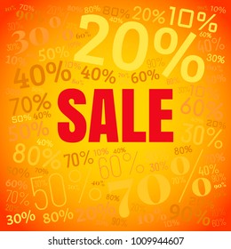 Sale square word cloud made of different percentages of discounts. Vector illustration for advertising offer