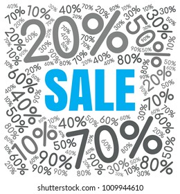 Sale square word cloud made of different percentages of discounts. Vector illustration for advertising offer