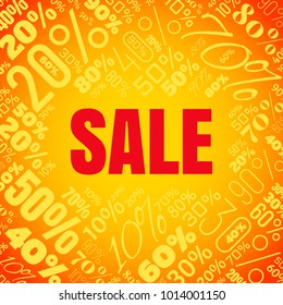 Sale square word cloud made of different percentages of discounts. Vector illustration for advertising offer