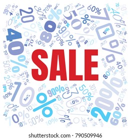 Sale square word cloud made of different percentages of discounts. Vector illustration for advertising offer