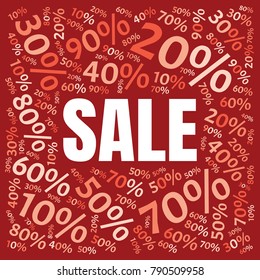 Sale square word cloud made of different percentages of discounts. Vector illustration for advertising offer