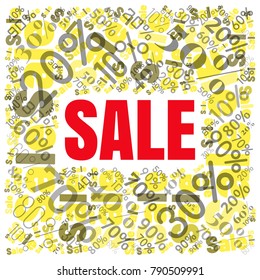 Sale square word cloud made of different percentages of discounts. Vector illustration for advertising offer