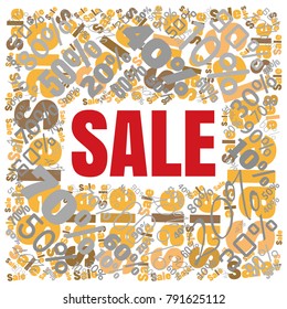 Sale square word cloud made of different percentages of discounts. Vector illustration for advertising offer