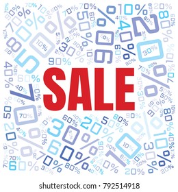 Sale square word cloud made of different percentages of discounts. Vector illustration for advertising offer