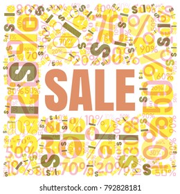 Sale square word cloud made of different percentages of discounts. Vector illustration for advertising offer