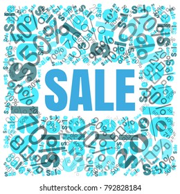 Sale square word cloud made of different percentages of discounts. Vector illustration for advertising offer