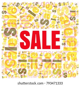 Sale square word cloud made of different percentages of discounts. Vector illustration for advertising offer