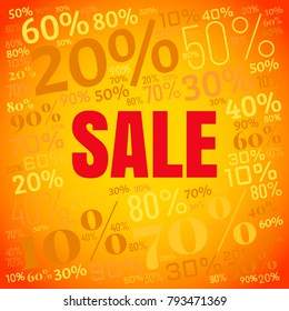 Sale square word cloud made of different percentages of discounts. Vector illustration for advertising offer