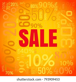 Sale square word cloud made of different percentages of discounts. Vector illustration for advertising offer